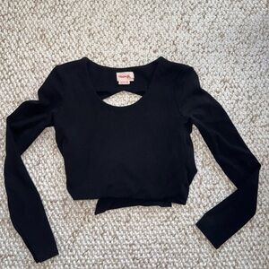 Showpo Black Long Sleeve Crop Bodysuit with Cut Out